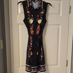 SHEIN Black Dress with Colorful Floral Embroidery